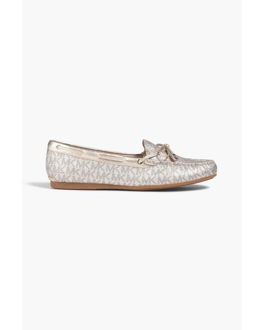 MICHAEL Michael Kors White Bow-embellished Logo-print Faux Leather Loafers