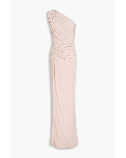 Rhea Costa Pink One-shoulder Glittered Stretch-jersey Gown