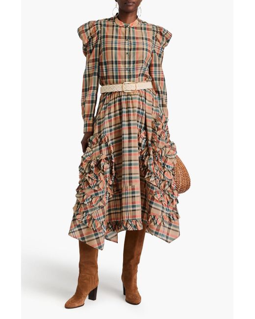 Ulla Johnson Brown Langley Checked Cotton And Silk-blend Blouse