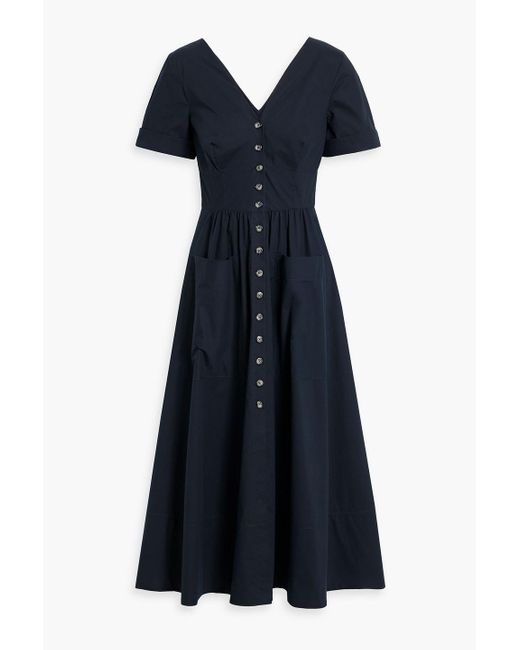 Saloni Blue Luella Cotton-Blend Poplin Midi Dress
