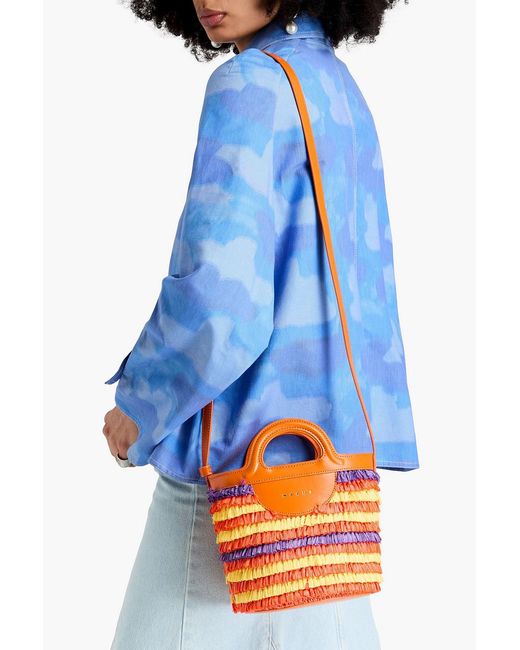 Marni Orange Tropicalia Leather-Trimmed Faux Raffia Bucket Bag