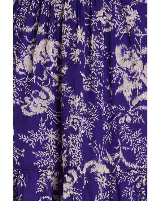 Ba&sh Purple Jupe Uria Gathered Printed Crepon Midi Skirt