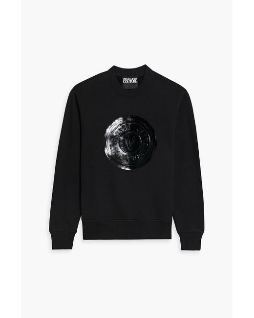Versace Black Logo-print Coated French Cotton-terry Sweatshirt for men