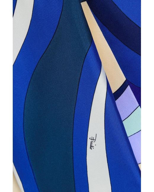 Emilio Pucci Blue Pleated Printed Silk-twill Mini Skirt