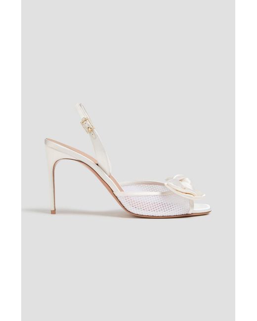 Malone Souliers White Maera 70 slingback-sandalen aus satin und mesh mit schleife