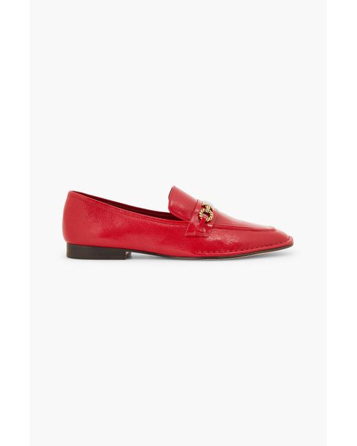 Tory Burch Red Perrine Embellished Leather Loafers