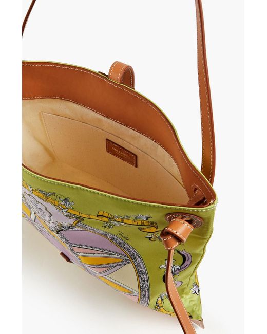 Emilio Pucci Green Leather-trimmed Printed Satin-twill Shoulder Bag