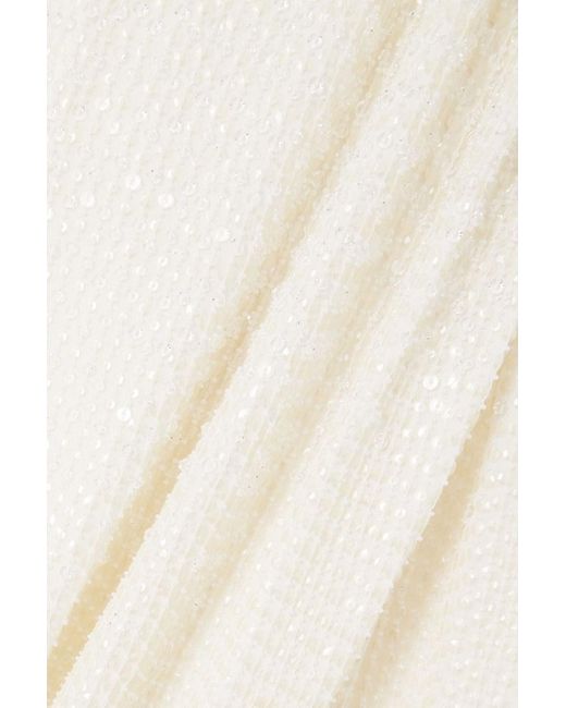 Jenny Packham White Draped Wrap-effect Embellished Chiffon Gown
