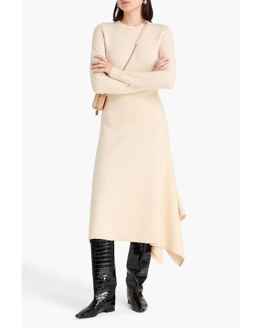 Jil Sander Natural Draped Wool Midi Dress