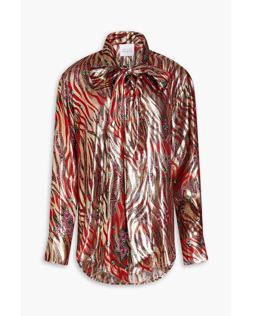 Hayley Menzies Red Dalton Pussy-bow Silk And Lurex®-blend Blouse