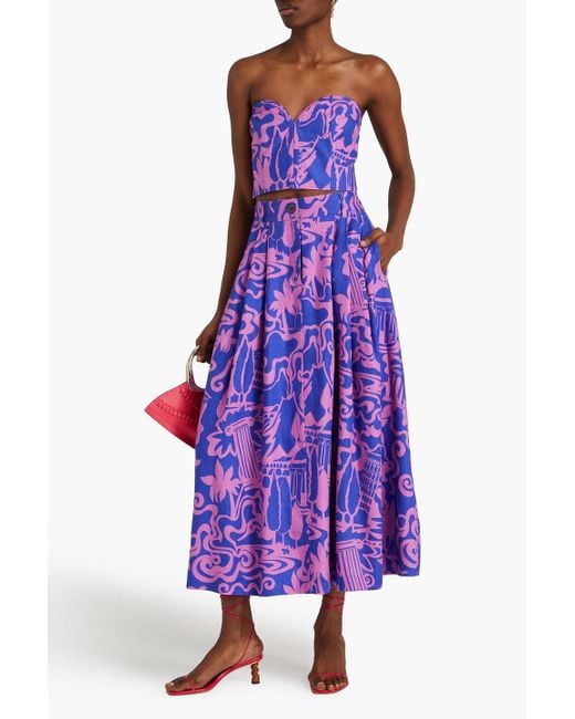 Mara Hoffman Purple Tulay Pleated Printed Hemp Midi Skirt
