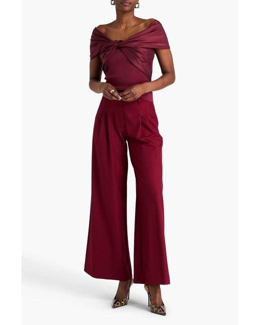 Jonathan Simkhai Red Celiana One-Shoulder Taffeta-Paneled Ribbed-Knit Top