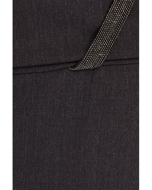 Brunello Cucinelli Black Bead-embellished Wool-blend Straight-leg Pants