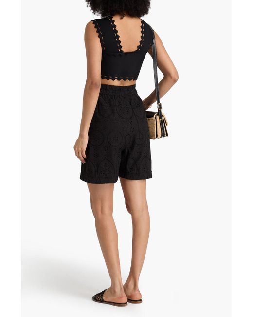 Charo Ruiz Black Lyo Broderie Anglaise Cotton-Blend Shorts