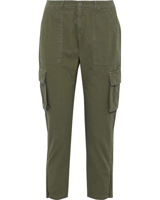 Anine Bing Military Cropped Cotton-jacquard Tapered Pants Army Green - Lyst
