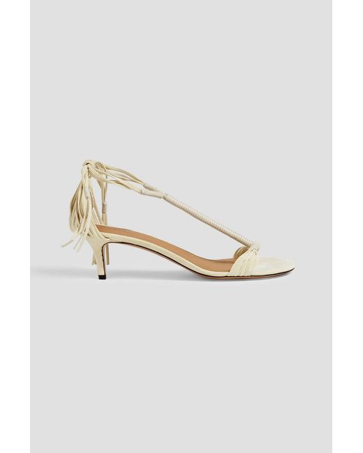 Isabel Marant White Aatos Fringed Suede Slingback Sandals