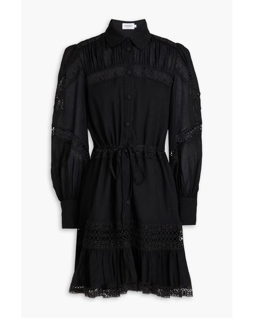 Charo Ruiz Black Daniela Gathered Cotton-Blend Voile Mini Shirt Dress