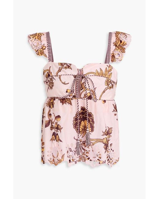 Farm Rio Pink Floral-print Broderie Anglaise Cotton Top