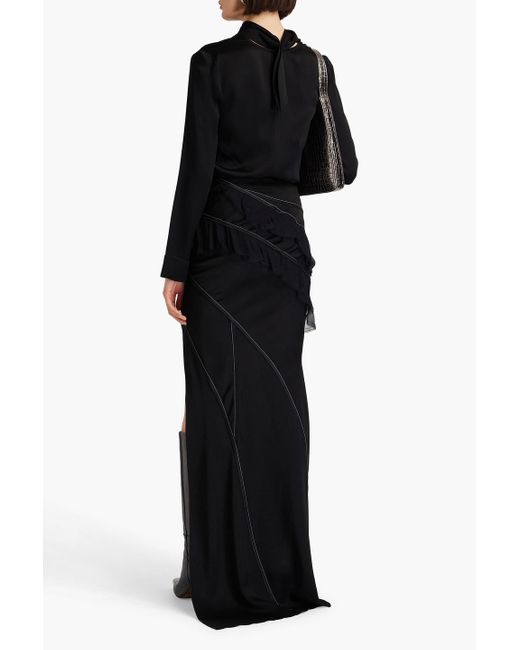 Victoria Beckham Black Bluse aus glänzendem crêpe mit fransen