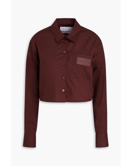 REMAIN Birger Christensen Red Cropped Cotton-poplin Shirt