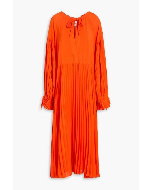Day Birger et Mikkelsen Orange Leighton Pleated Satin-crepe Midi Dress