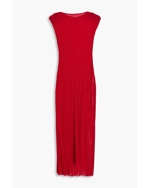 Loulou de Saison Red Ada Ribbed Cotton-blend Midi Dress
