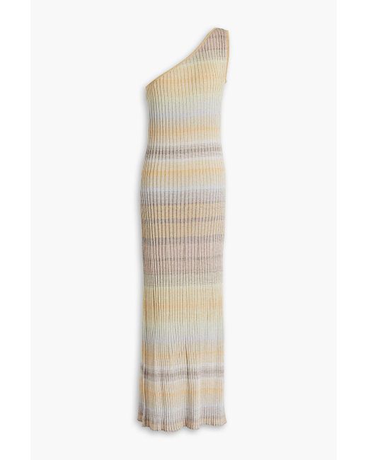 Missoni White Maxikleid aus rippstrick mit metallic-effekt und asymmetrischer schulterpartie