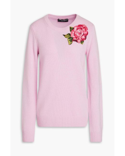 Dolce & Gabbana Pink Floral-appliquéd Wool Sweater