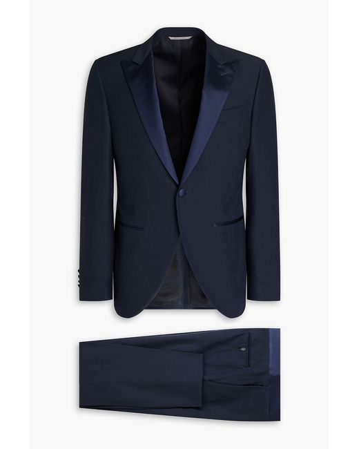 Canali Blue Satin-Trimmed Crepe Suit for men