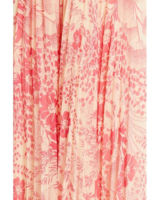 RED Valentino Pink Pleated Floral-print Georgette Midi Skirt