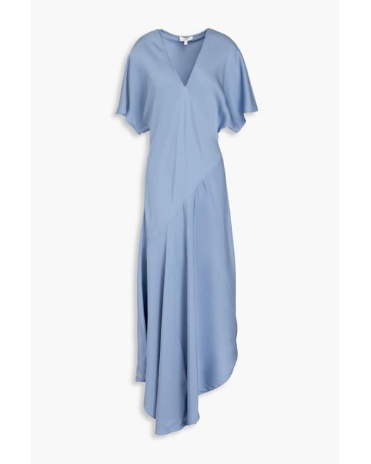 Theory Blue Asymmetric Silk-satin Maxi Dress