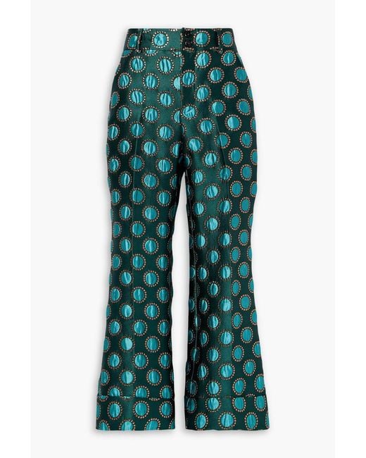 LaDoubleJ Green Hendrix Metallic Jacquard Flared Pants