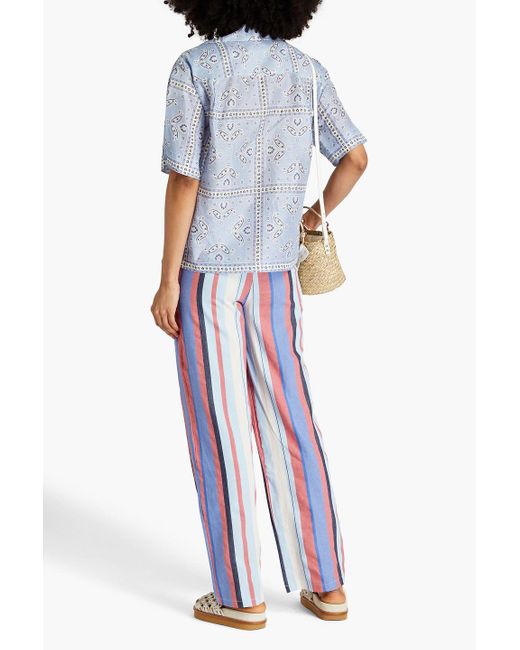 Sandro Blue Livia Paisley-print Linen-blend Gauze Shirt