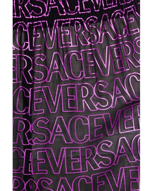 Versace Purple Metallic Logo-print Crepe Pants