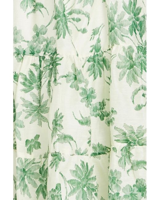 Sandro Green Nances Twisted Cutout Floral-print Linen-blend Mini Dress