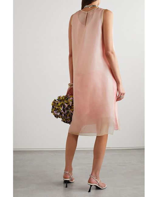 Lafayette 148 New York Pink Layered Color-block Silk-organza Dress