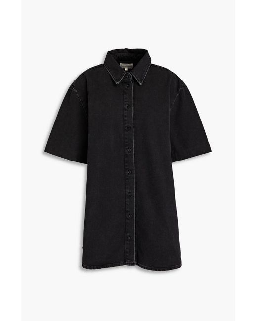Loulou Studio Black Sant Denim Mini Shirt Dress