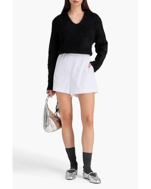 Theory White Striped Cotton-poplin Shorts