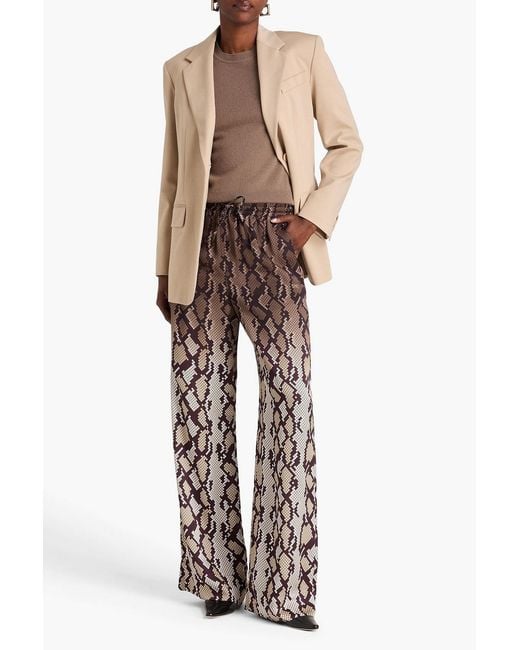 Stella McCartney Brown Snake-Print Satin Straight-Leg Pants