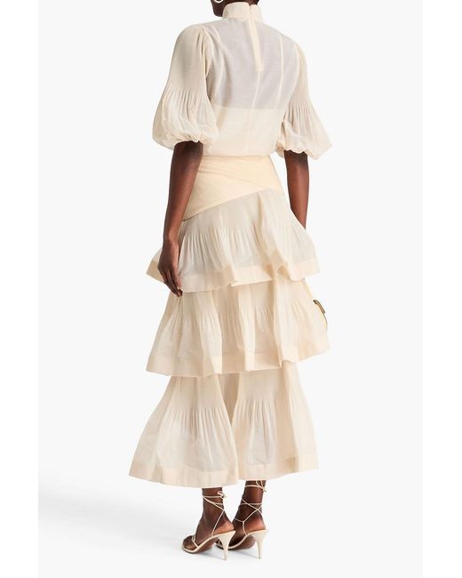 Zimmermann Natural Tiered Plissé-Organza Maxi Skirt
