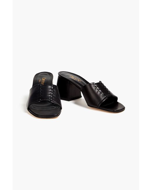 Elleme Black Whipstitched Leather Mules