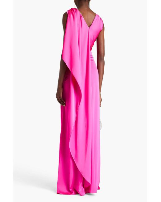 Rhea Costa Pink Cora Draped Satin Gown