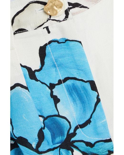 Aje. Blue Holt Floral-print Linen-blend Shorts