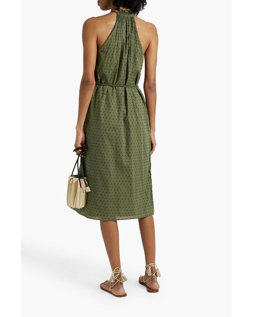 Joie Green Nashua Gathered Swiss-dot Cotton Dress