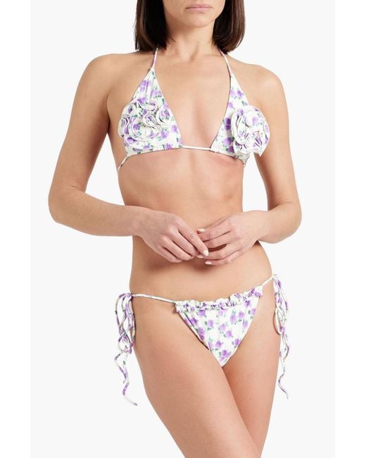 Magda Butrym White Appliquéd Floral-print Triangle Bikini Top