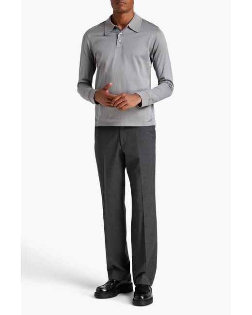 Dunhill Gray Jacquard-knit Cotton Polo Shirt for men