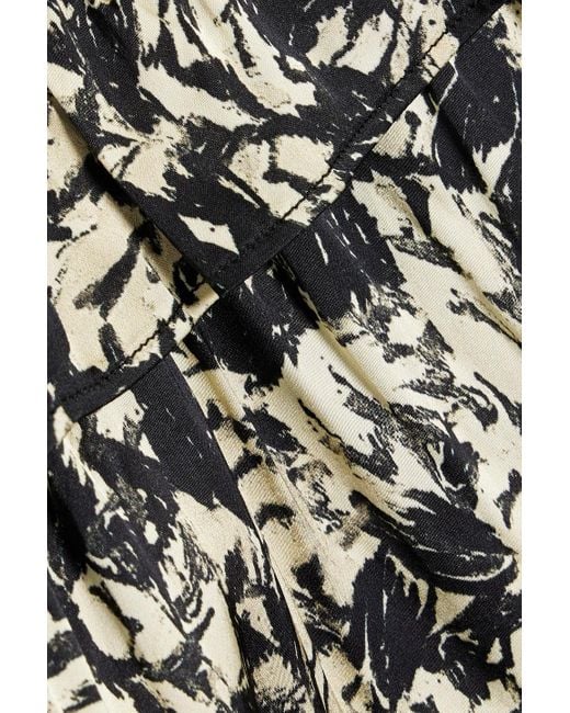 Ganni White Ruffled Printed Satin-Crepe Midi Dress