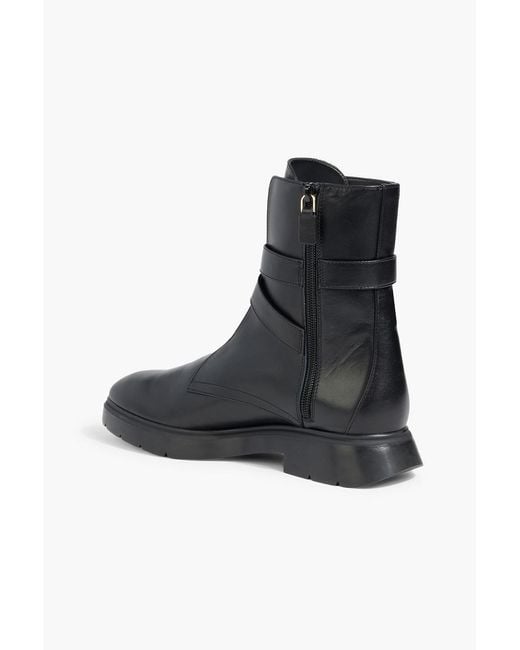 Stuart Weitzman Black Crystal Buckle Leather Ankle Boots