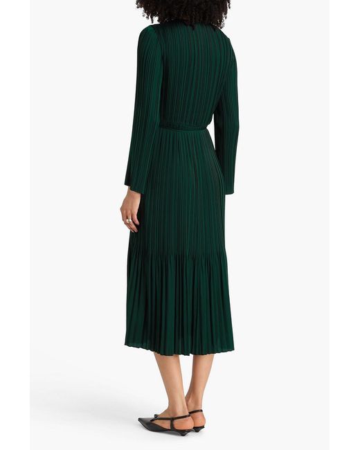 Vince Green Plissé-satin Midi Dress