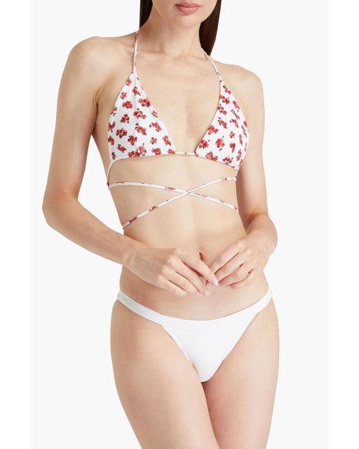 Magda Butrym Red Floral-print Bandeau Bikini Top